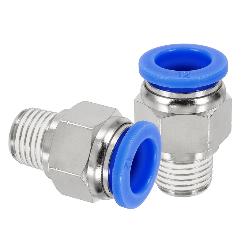 2 Pcs NPT Male 12mm Tube OD x 1/4" NPT Thread Push to Connect Fittings, Blue