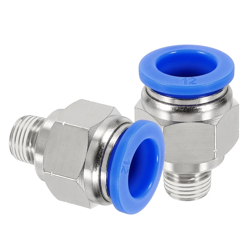 2 Pcs NPT Male 12mm Tube OD x 1/8" NPT Thread Push to Connect Fittings, Blue