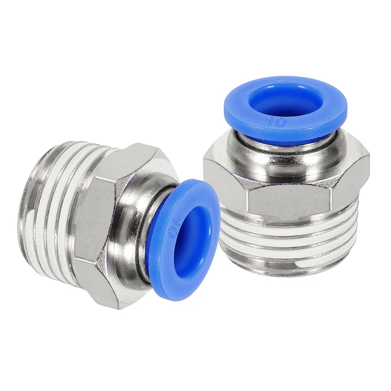 2 Pcs NPT Male 10mm Tube OD x 1/2" NPT Thread Push to Connect Fittings, Blue