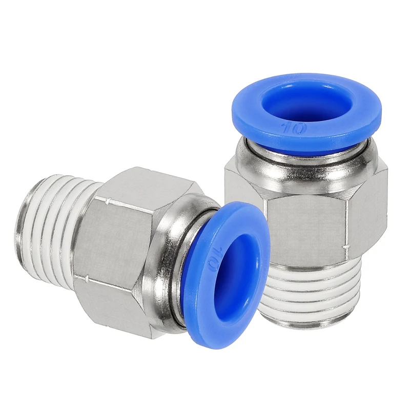 2 Pcs NPT Male 10mm Tube OD x 1/4" NPT Thread Push to Connect Fittings, Blue