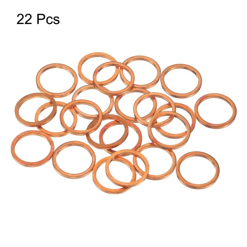 22 Pcs Flat Copper Washers, 16x20x2mm Copper Flat Sealing Crush Ring Washers