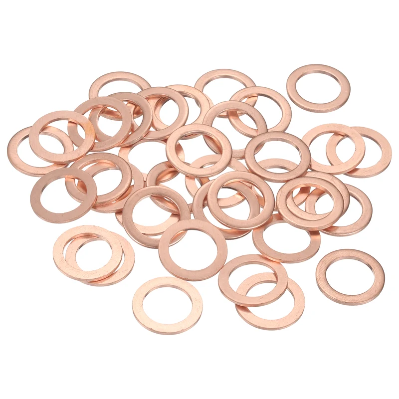 52 Pcs Flat Copper Washers, 15x22x1.5mm Copper Flat Sealing Crush Ring Washers