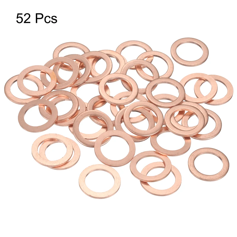 52 Pcs Flat Copper Washers, 15x22x1.5mm Copper Flat Sealing Crush Ring Washers
