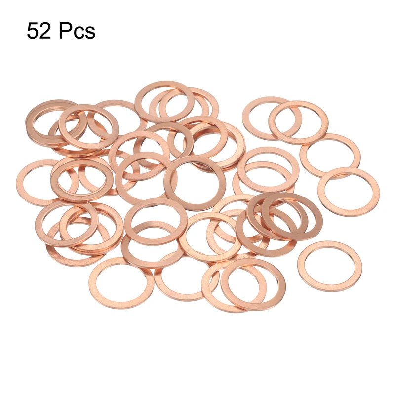 52 Pcs Flat Copper Washers, 15x20x1mm Copper Flat Sealing Crush Ring Washers