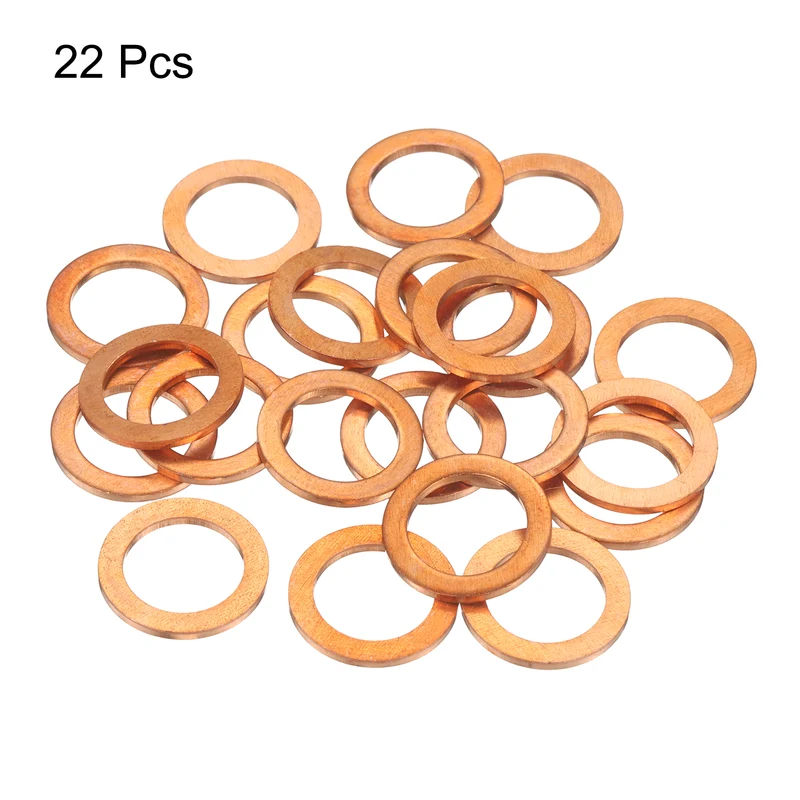 22 Pcs Flat Copper Washers, 13x19x1.5mm Copper Flat Sealing Crush Ring Washers