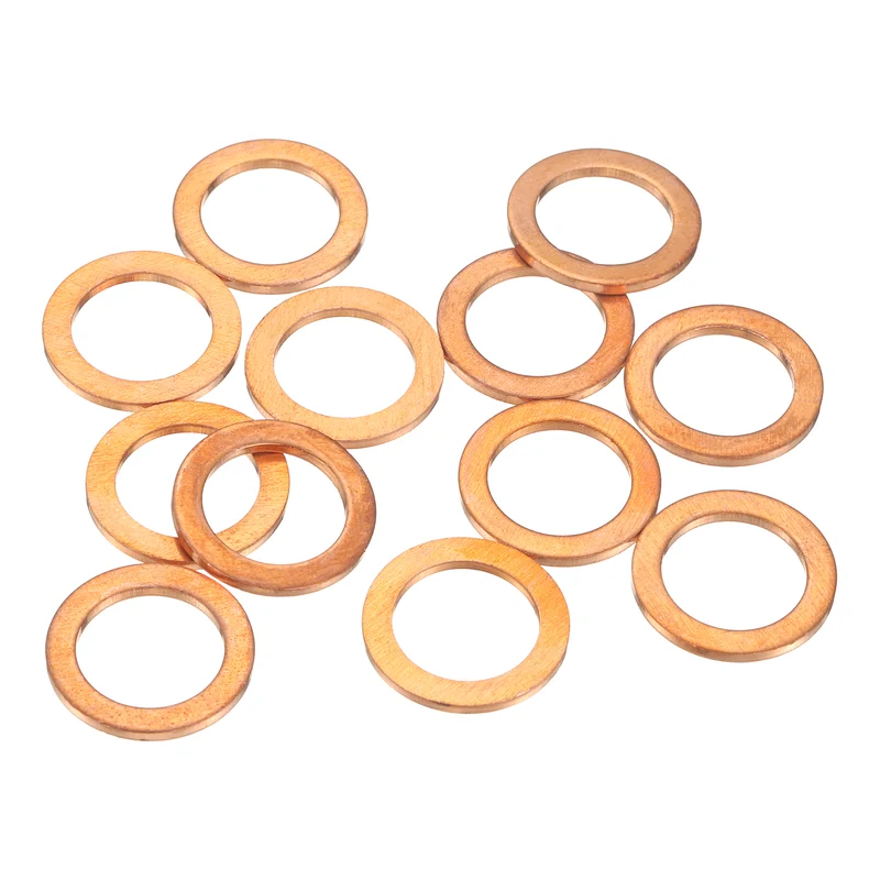 12 Pcs Flat Copper Washers, 13x19x1.5mm Copper Flat Sealing Crush Ring Washers