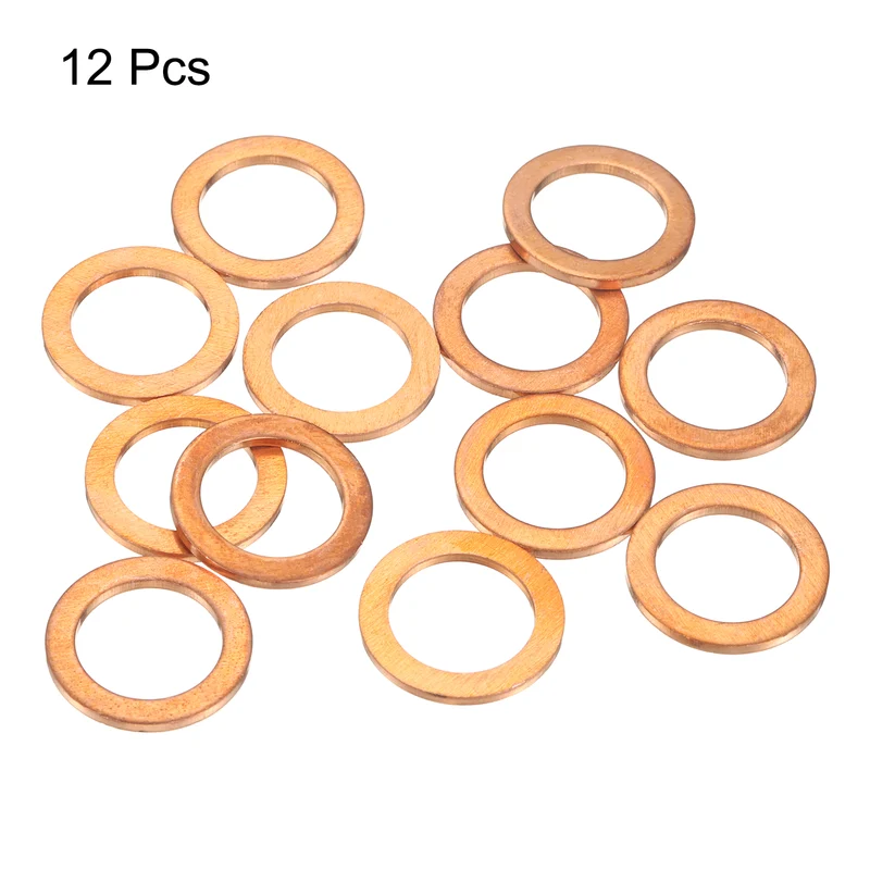 12 Pcs Flat Copper Washers, 13x19x1.5mm Copper Flat Sealing Crush Ring Washers