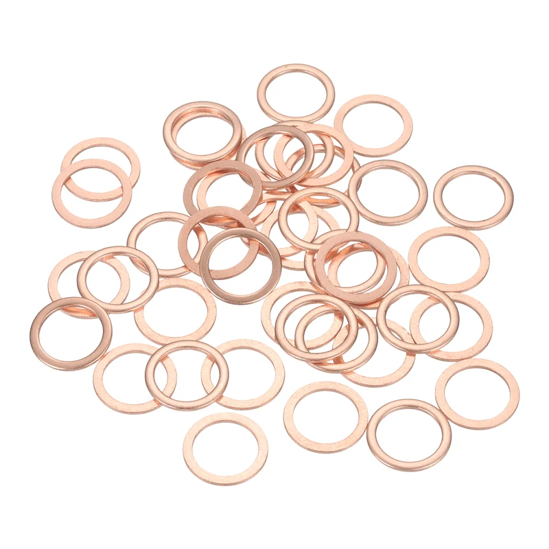 52 Pcs Flat Copper Washers, 12x16x1mm Copper Flat Sealing Crush Ring Washers