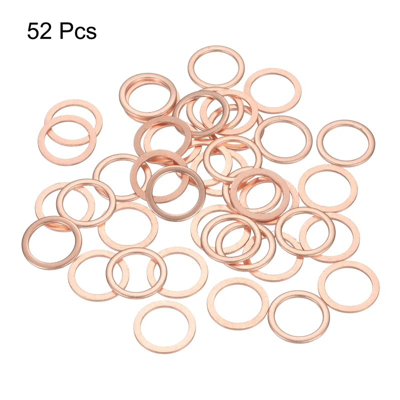 52 Pcs Flat Copper Washers, 12x16x1mm Copper Flat Sealing Crush Ring Washers