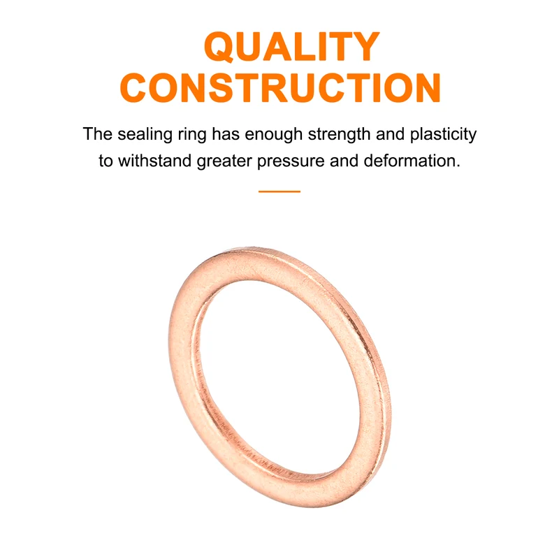 52 Pcs Flat Copper Washers, 12x16x1mm Copper Flat Sealing Crush Ring Washers