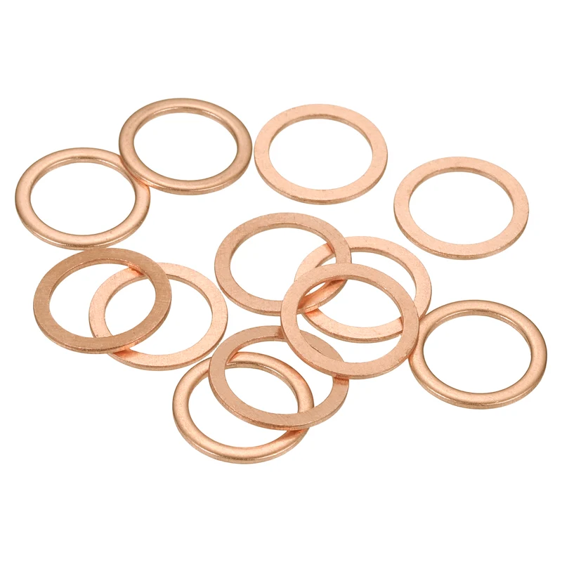 12 Pcs Flat Copper Washers, 12x16x1mm Copper Flat Sealing Crush Ring Washers