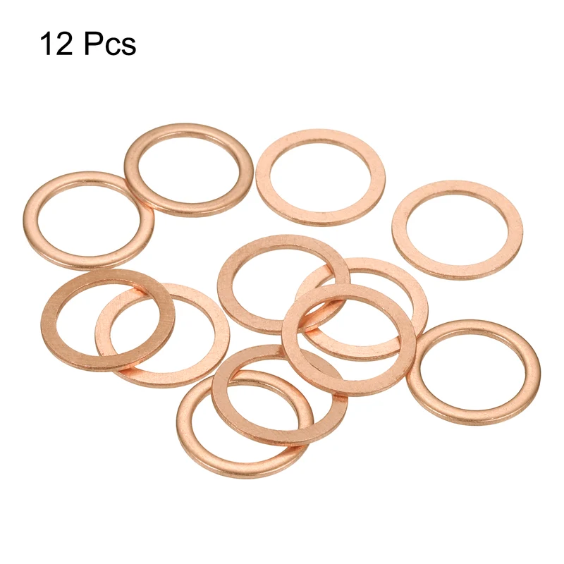 12 Pcs Flat Copper Washers, 12x16x1mm Copper Flat Sealing Crush Ring Washers