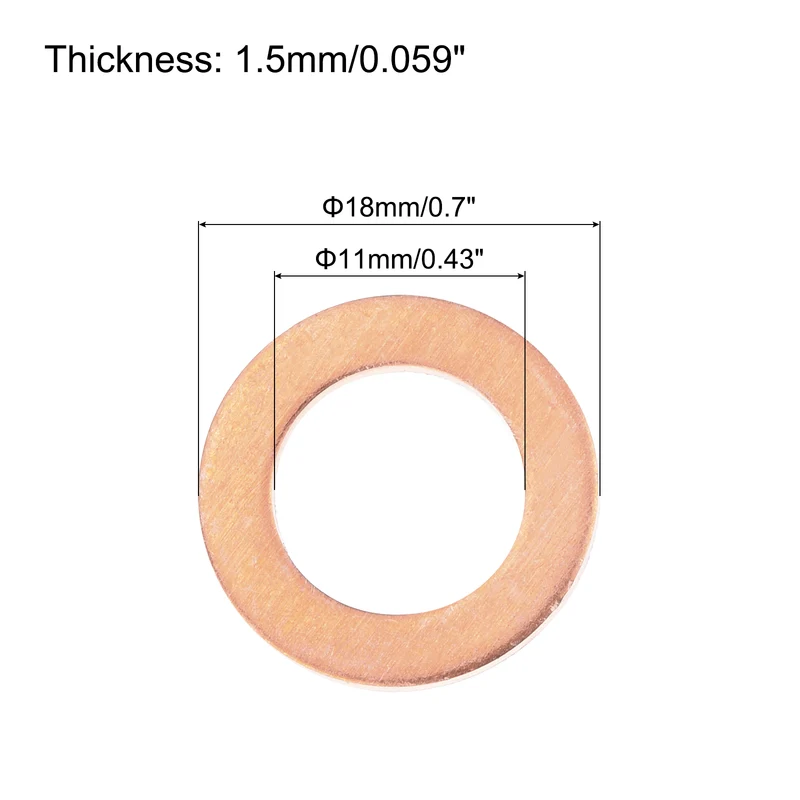12 Pcs Flat Copper Washers, 11x18x1.5mm Copper Flat Sealing Crush Ring Washers
