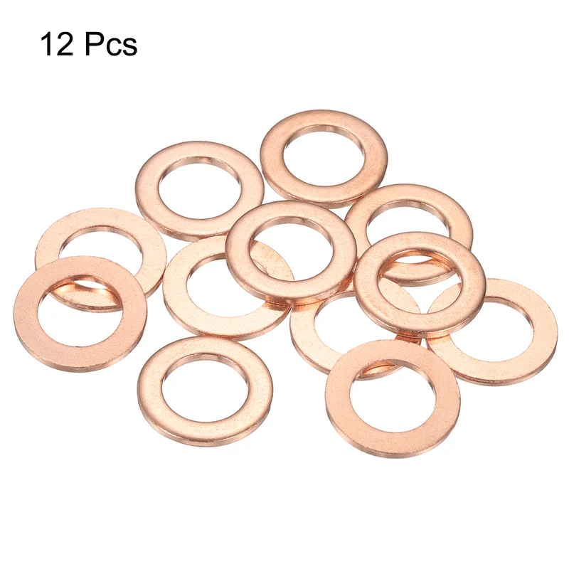 12 Pcs Flat Copper Washers, 11x18x1.5mm Copper Flat Sealing Crush Ring Washers