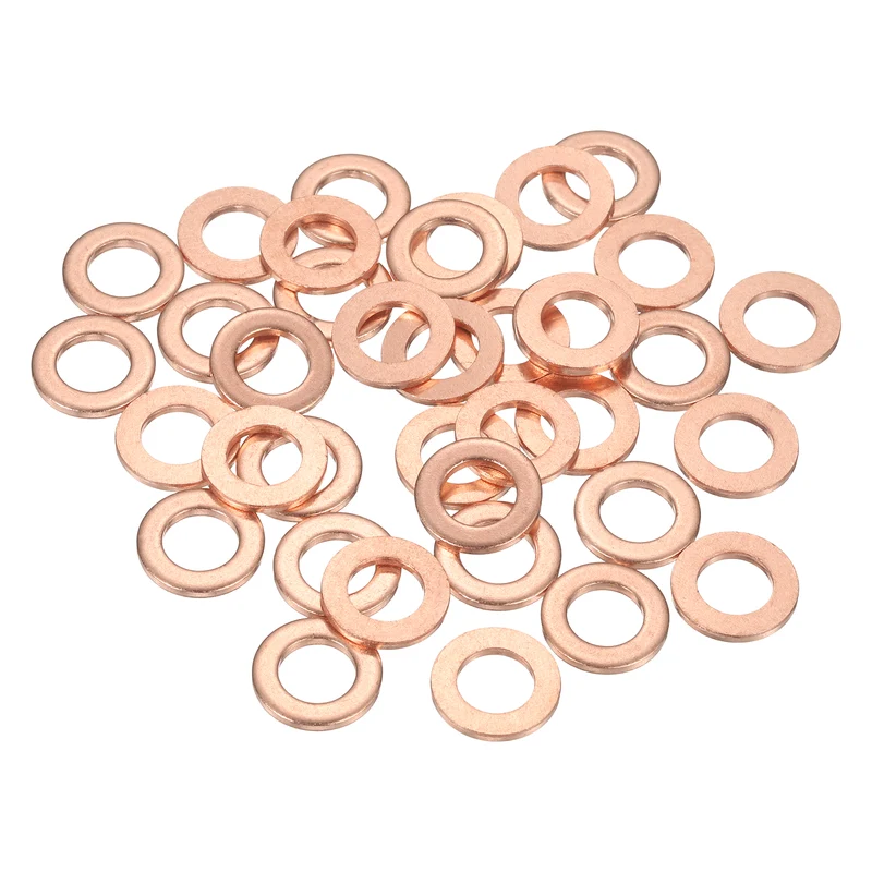 52 Pcs Flat Copper Washers, 10x18x2mm Copper Flat Sealing Crush Ring Washers
