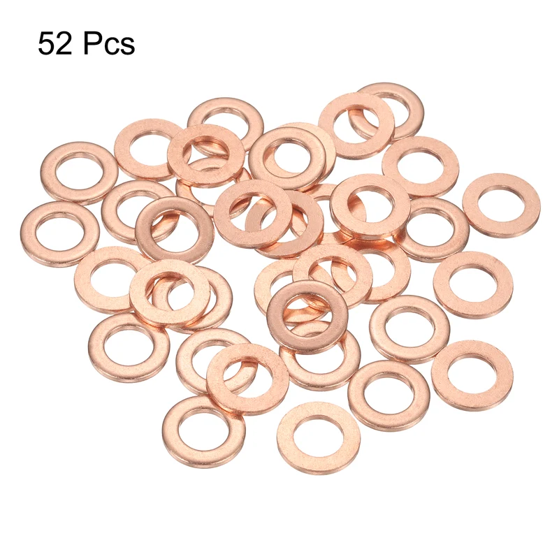 52 Pcs Flat Copper Washers, 10x18x2mm Copper Flat Sealing Crush Ring Washers