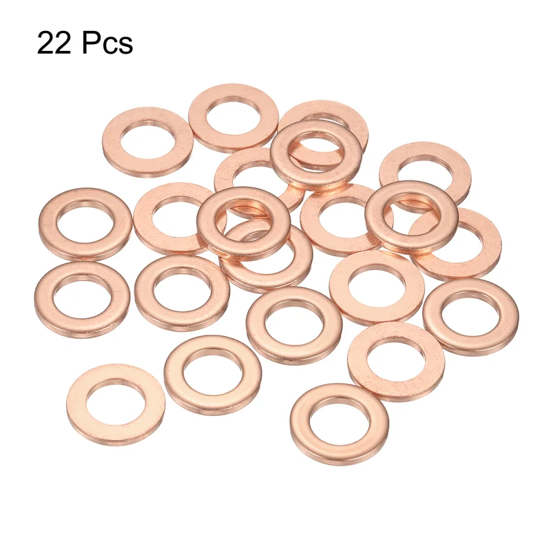 22 Pcs Flat Copper Washers, 10x18x2mm Copper Flat Sealing Crush Ring Washers