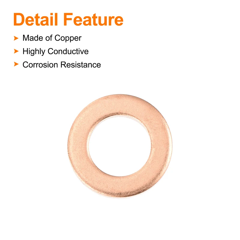 22 Pcs Flat Copper Washers, 10x18x2mm Copper Flat Sealing Crush Ring Washers