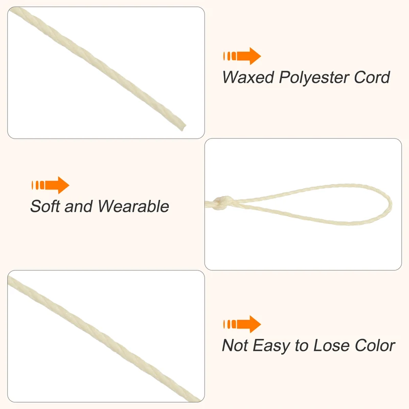 Waxed Cord 0.45mm Waxed Thread 87 Yard Wax String Leather Cord (Beige Yellow)