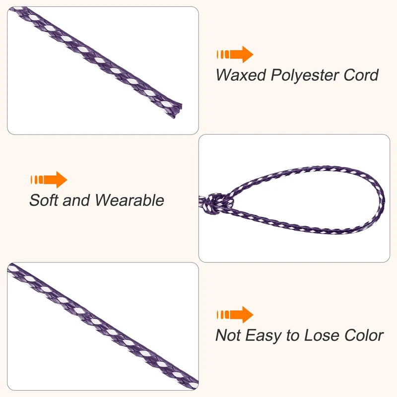 Waxed Cord 2mm Waxed Thread 87 Yard Wax String Leather Cord (Dark Purple/White)