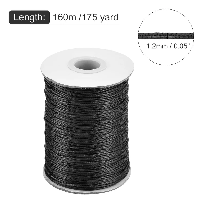 Black 1.2mm Waxed Cord 175 Yard Wax Bead Thread String for Jewelry Make