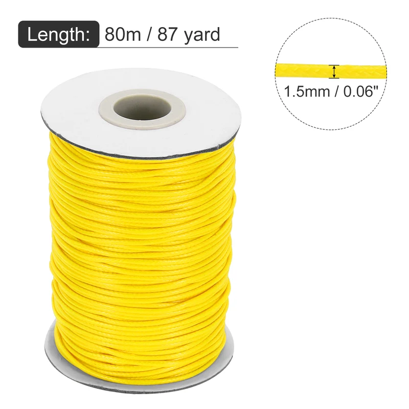 Waxed Cord 1.5mm Waxed Thread 87 Yard Wax String Leather Cord (Golden Yellow)