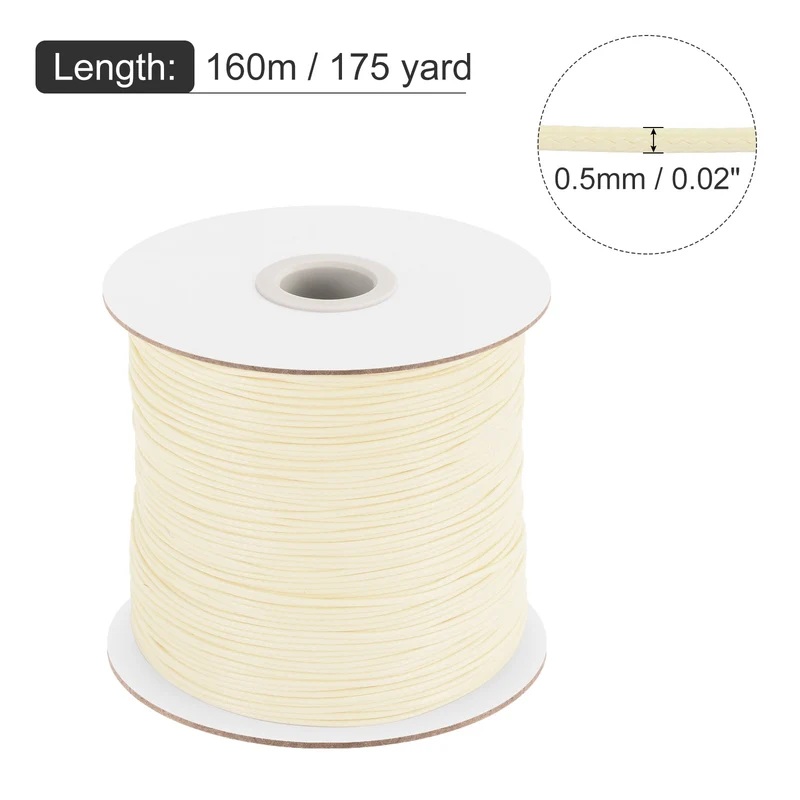 Beige 0.5mm Waxed Cord 175 Yard Wax Bead Thread String for Jewelry Making