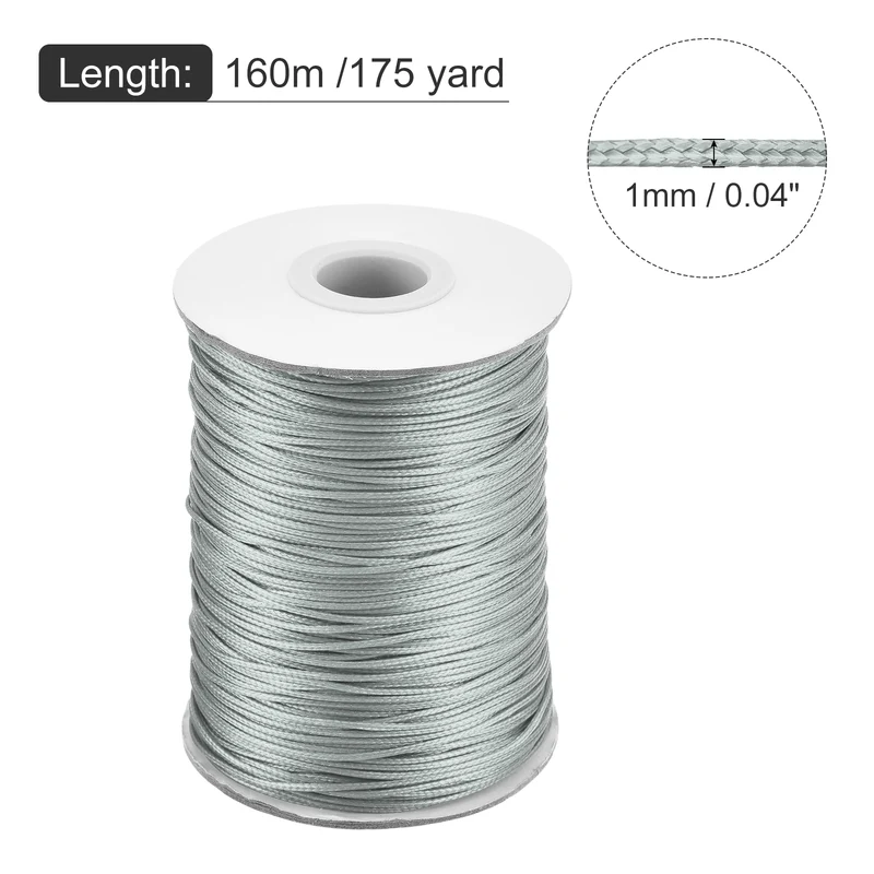 Light Grey 1mm Waxed Cord 175 Yard Wax Bead Thread String for Jewelry Making