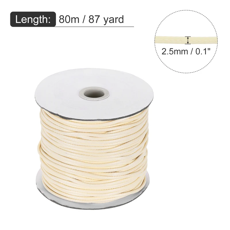 Beige 2.5mm Waxed Cord 87 Yard Wax Bead Thread String for Jewelry Making