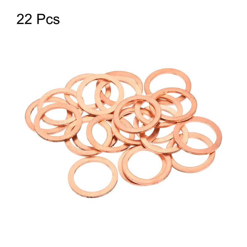 22 Pcs Flat Copper Washers 19x25x1.5mm Copper Flat Sealing Ring Washers