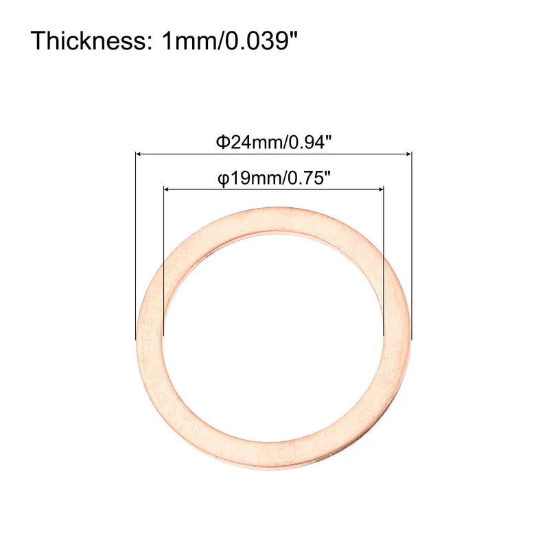 22 Pcs Flat Copper Washers 19x24x1mm Copper Flat Sealing Ring Washers