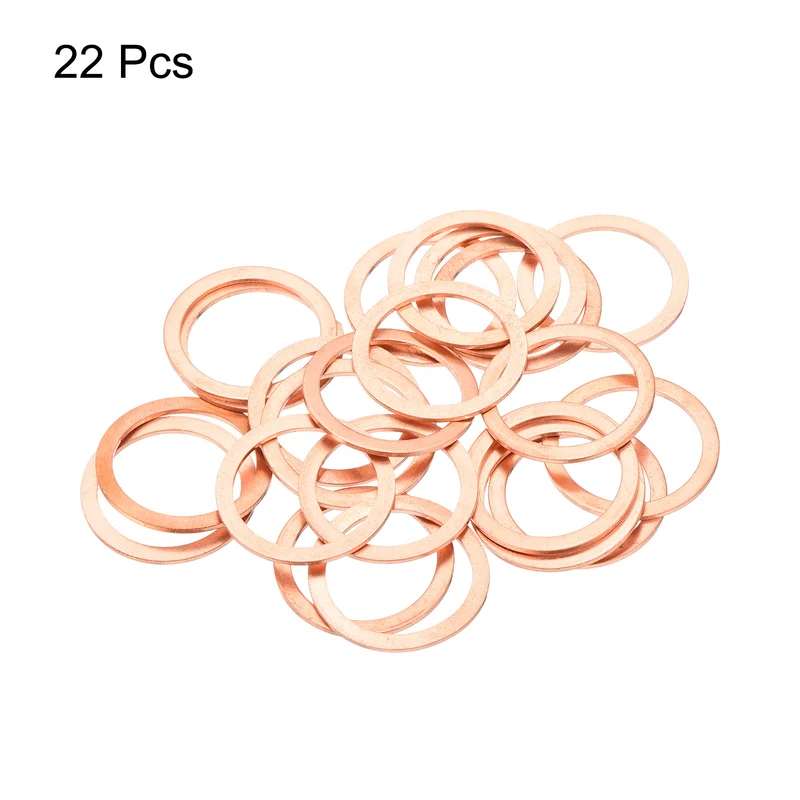 22 Pcs Flat Copper Washers 19x24x1mm Copper Flat Sealing Ring Washers