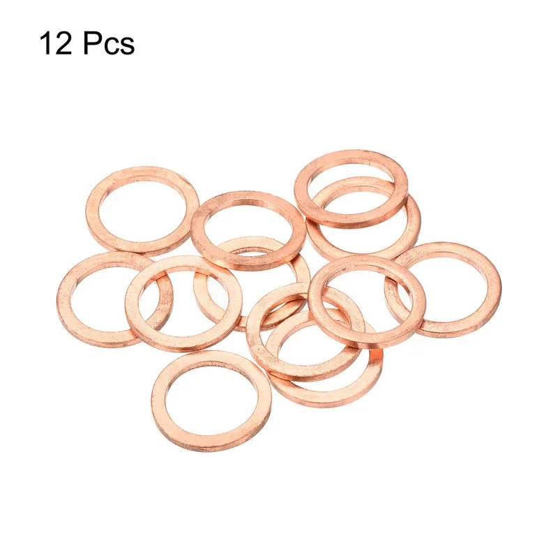 12 Pcs Flat Copper Washers 18x24x2mm Copper Flat Sealing Ring Washers