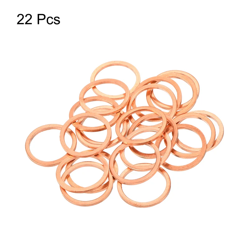22 Pcs Flat Copper Washers 18x22x1.5mm Copper Flat Sealing Ring Washers