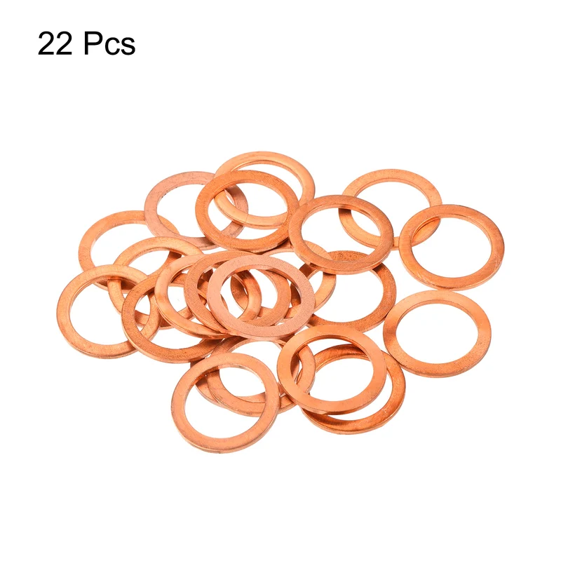 22 Pcs Flat Copper Washers 16x22x1.5mm Copper Flat Sealing Ring Washers