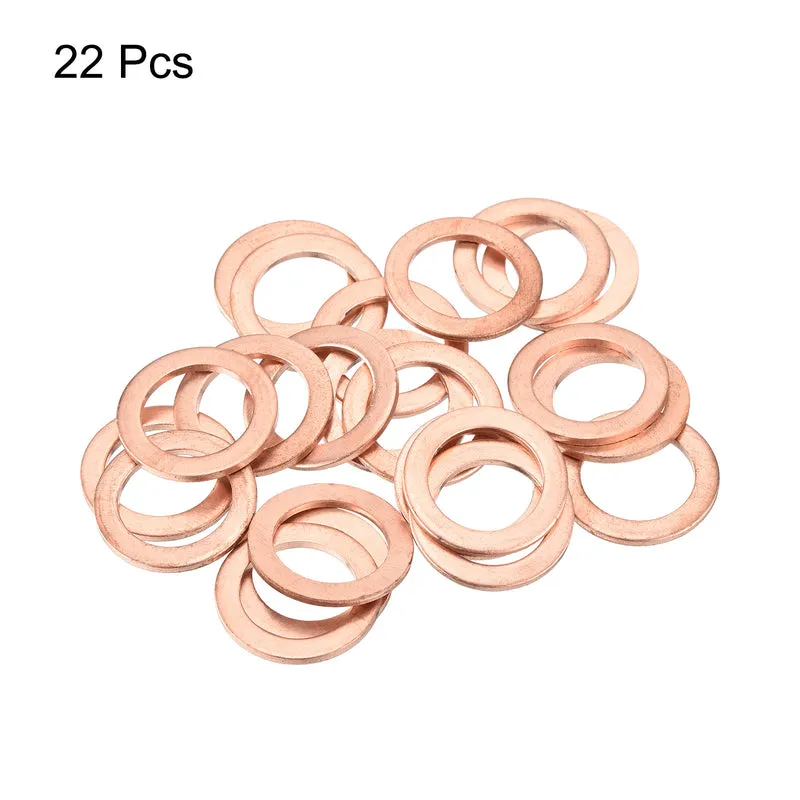 22 Pcs Flat Copper Washers 15x22x1.5mm Copper Flat Sealing Ring Washers