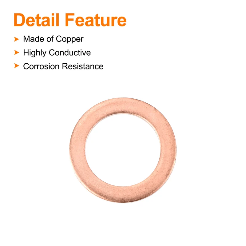 22 Pcs Flat Copper Washers 15x22x1.5mm Copper Flat Sealing Ring Washers