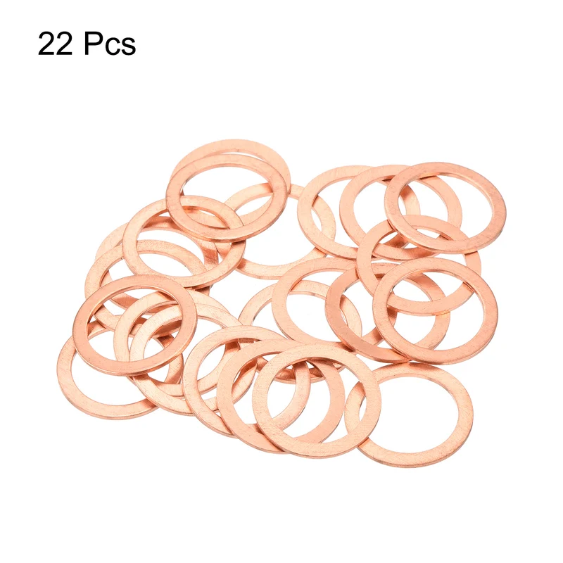 22 Pcs Flat Copper Washers 15x20x1mm Copper Flat Sealing Ring Washers