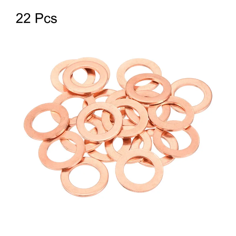 22 Pcs Flat Copper Washers 14x22x1.5mm Copper Flat Sealing Ring Washers
