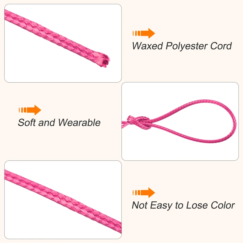 Dark Pink 1mm Waxed Cord 175 Yard Wax Bead Thread String for Jewelry Making