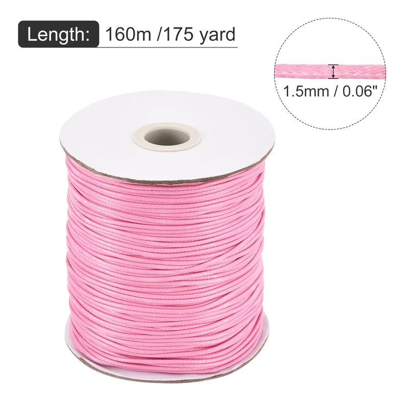 Pink 1.5mm Waxed Cord 175 Yard Wax Bead Thread String for Jewelry Making