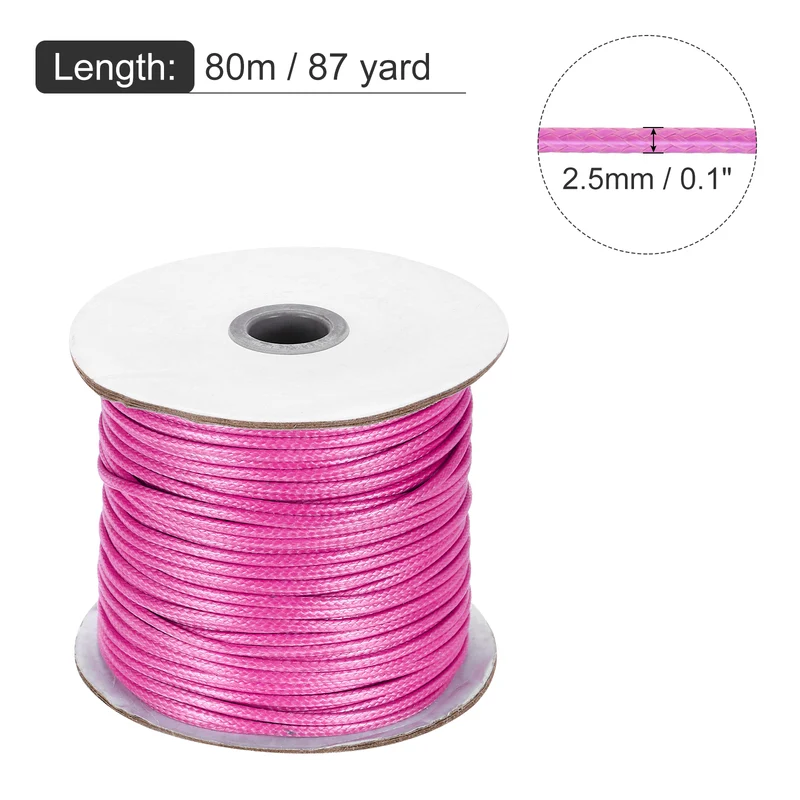 Light Rose Red 2.5mm Waxed Cord 87 Yard Wax Bead Thread String for Jewelry