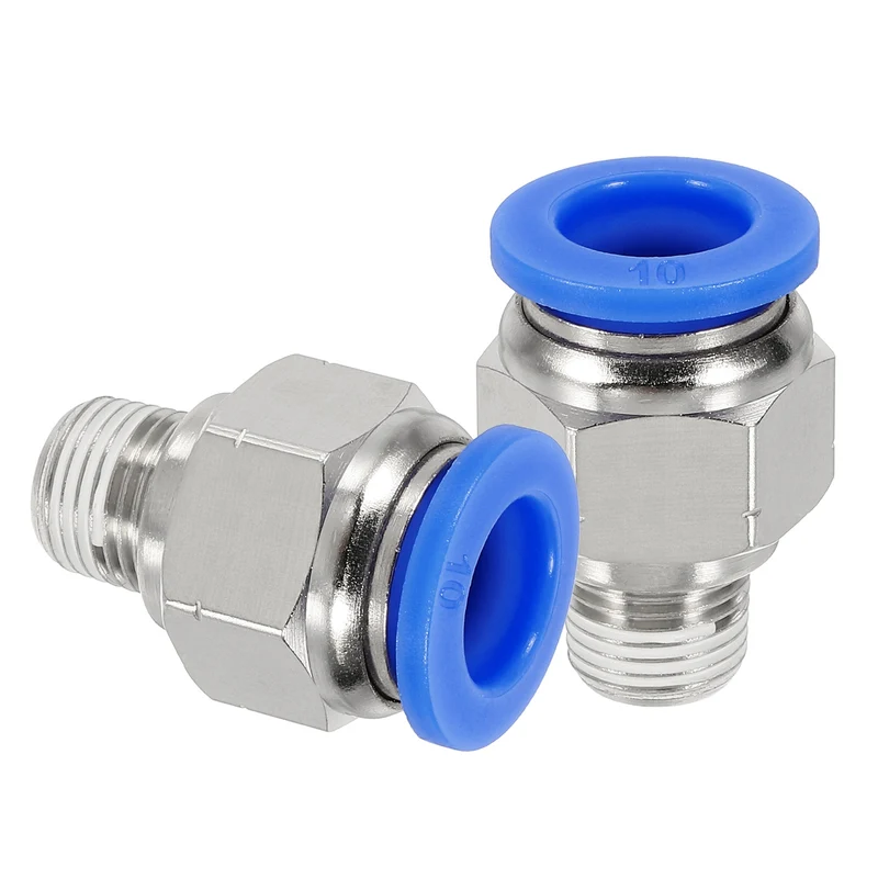 2 Pcs NPT Male 10mm Tube OD x 1/8" NPT Thread Push to Connect Fittings, Blue