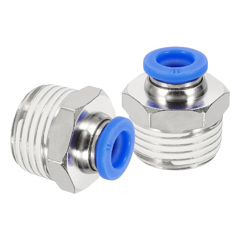 2 Pcs NPT Male 8mm Tube OD x 1/2" NPT Thread Push to Connect Fittings, Blue