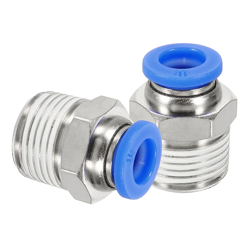 2 Pcs NPT Male 8mm Tube OD x 3/8" NPT Thread Push to Connect Fittings, Blue