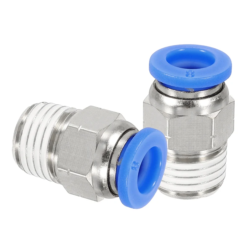 2 Pcs NPT Male 8mm Tube OD x 1/4" NPT Thread Push to Connect Fittings, Blue