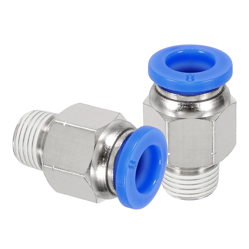 2 Pcs NPT Male 8mm Tube OD x 1/8" NPT Thread Push to Connect Fittings, Blue
