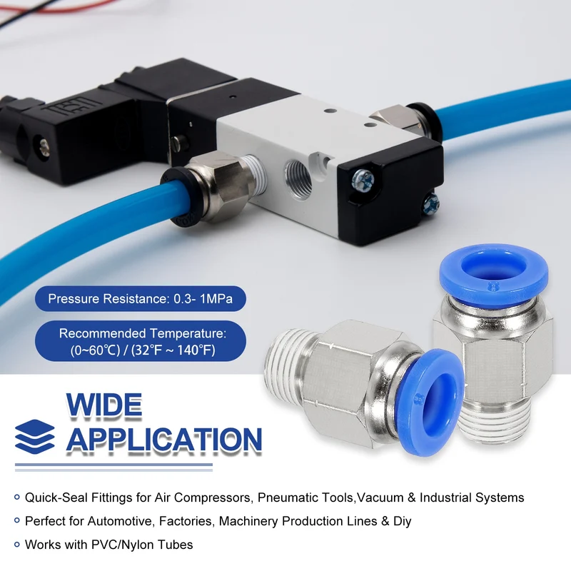 2 Pcs NPT Male 8mm Tube OD x 1/8" NPT Thread Push to Connect Fittings, Blue