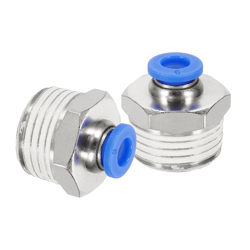 2 Pcs NPT Male 6mm Tube OD x 1/2" NPT Thread Push to Connect Fittings, Blue