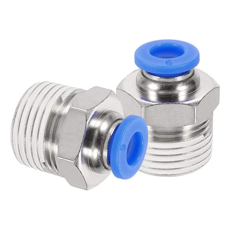 2 Pcs NPT Male 6mm Tube OD x 3/8" NPT Thread Push to Connect Fittings, Blue